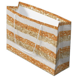 Sacola Para Presentes Grande Aniversário Listras Creme Brilho Laranja Dourado