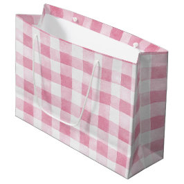 Sacola Para Presentes Grande Aniversário Listras Xadrez Branco Rosa