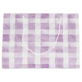 Sacola Para Presentes Grande Aniversário Listras Xadrez Branco Roxo Pálido