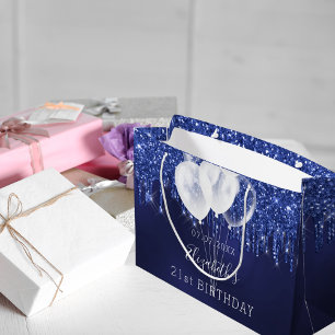 Sacola Para Presentes Grande Aniversário marinho azul esbranquiçada pingar balõ