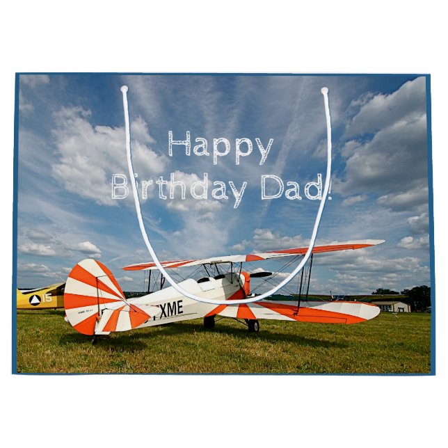 Sacola Para Presentes Grande Aniversário Personalizado de Avião Antiguo (Frente)