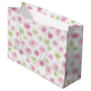 Sacola Para Presentes Grande Aniversário Ranunculus Floral Rosa Hortelã