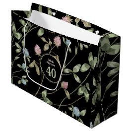 Sacola Para Presentes Grande Aniversário Romântico Preto Rosa Trevo Floral 