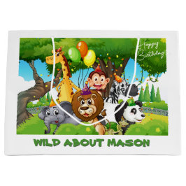 Sacola Para Presentes Grande Aniversário Selvagem Personalizada da Selva Selvag