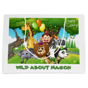 Sacola Para Presentes Grande Aniversário Selvagem Personalizada da Selva Selvag