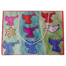 Sacola Para Presentes Grande Anjos de Natal com trompetes