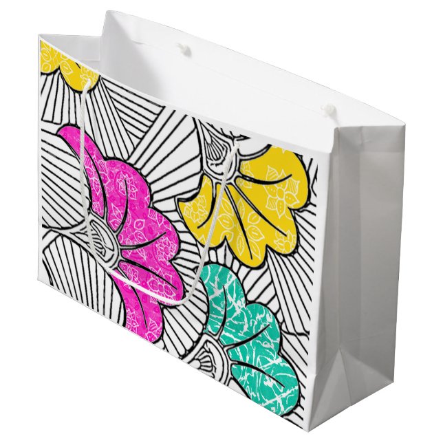 Sacola Para Presentes Grande Ankara Turquoise e Yellow Floral Gift Bag (Frente inclinada)