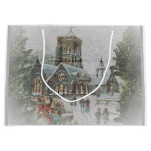 Sacola Para Presentes Grande Antigos Papais noeis com crianças em frente a uma