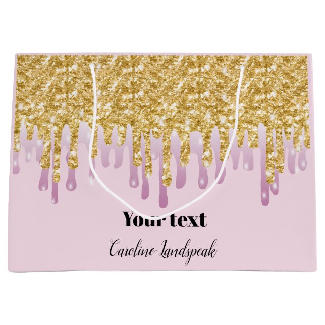 Sacola Para Presentes Grande Aposentação de Padrão de Drill Rosa e Dourada  (Frente)