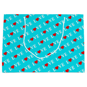 Sacola Para Presentes Grande Aqua Blue LOVE