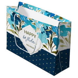 Sacola Para Presentes Grande Aquarela Azul Floral Boho Pintada à Mão
