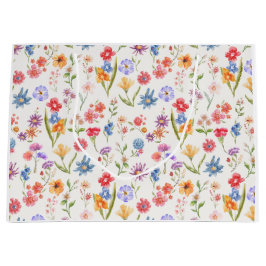 Sacola Para Presentes Grande Aquarela de Flor Silvestre Azul Roxo Vermelho