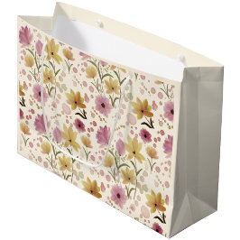 Sacola Para Presentes Grande Aquarela de Flor Silvestre Rosa