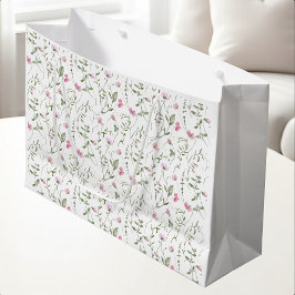 Sacola Para Presentes Grande Aquarela de Flor Silvestre Rosa