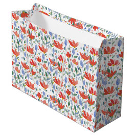 Sacola Para Presentes Grande Aquarela de Flores Silvestres em Doce Vermelho e A