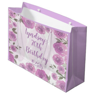 Sacola Para Presentes Grande Aquarela Floral Aniversário de 70 anos