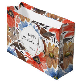 Sacola Para Presentes Grande Aquarela Floral Azul Pastel Monogramado