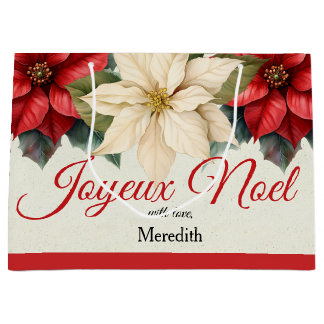 Sacola Para Presentes Grande Aquarela Floral Vintage Vermelha Poinsettia Natal