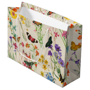 Sacola Para Presentes Grande Aquarela Flores e Borboletas Jardim Floral