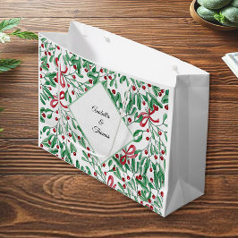Sacola Para Presentes Grande Aquarela Pintada à Mão de Visco Rústico de Natal