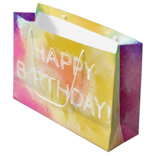 Sacola Para Presentes Grande Aquarela Pintada, Feliz Aniversário, Grande Saco 