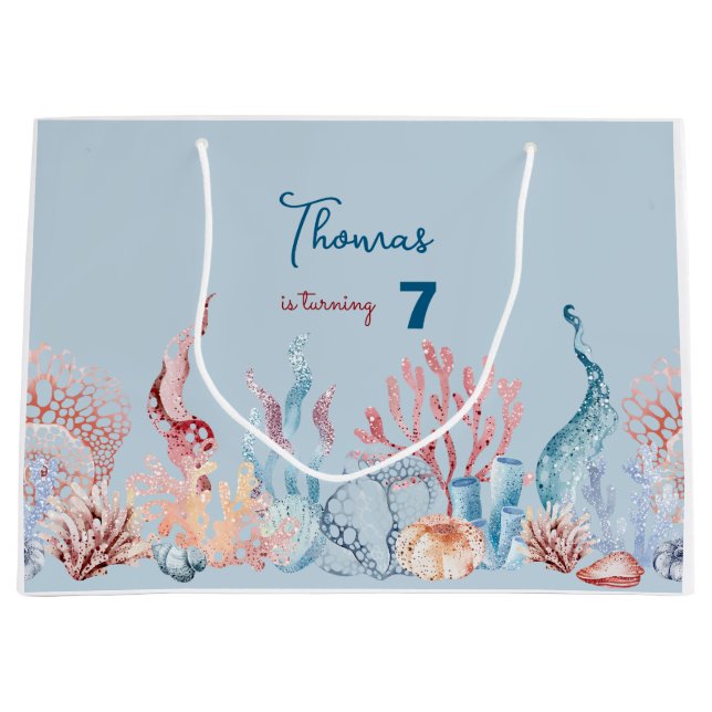 Sacola Para Presentes Grande Aquarela sob o aniversário de criança do mar (Frente)