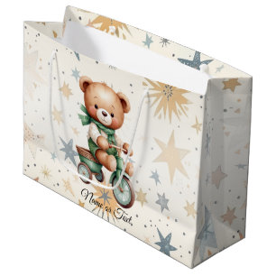 Sacola Para Presentes Grande Aquarela Urso de Teddy Stars Bela Verde