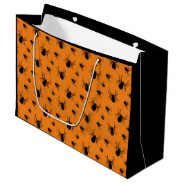 Sacola Para Presentes Grande Aranha padrão de Halloween Preto e Laranja