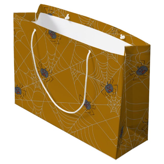 Sacola Para Presentes Grande Aranhas do Dia das Bruxas e abóboras (Verso inclinado)