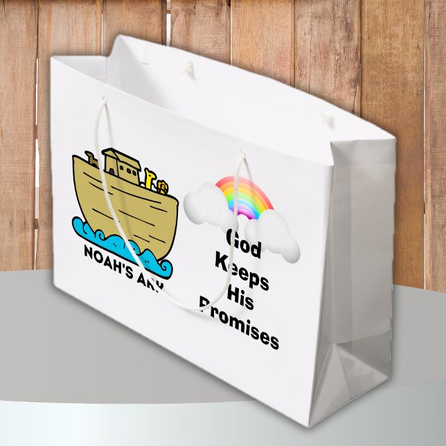 Sacola Para Presentes Grande Arca de Noé Arco-íris Promessas de Deus (Noah's Ark Rainbow God's Promises Large Gift Bag)