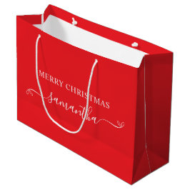 Sacola Para Presentes Grande Arco de Natal Alegre Vermelho e Branco Nome Person