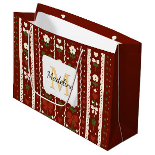 Sacola Para Presentes Grande Arco Floral Personalizado Cottagecore Vermelho