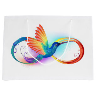 Sacola Para Presentes Grande Arco-íris Hummingbird com símbolo Infinito