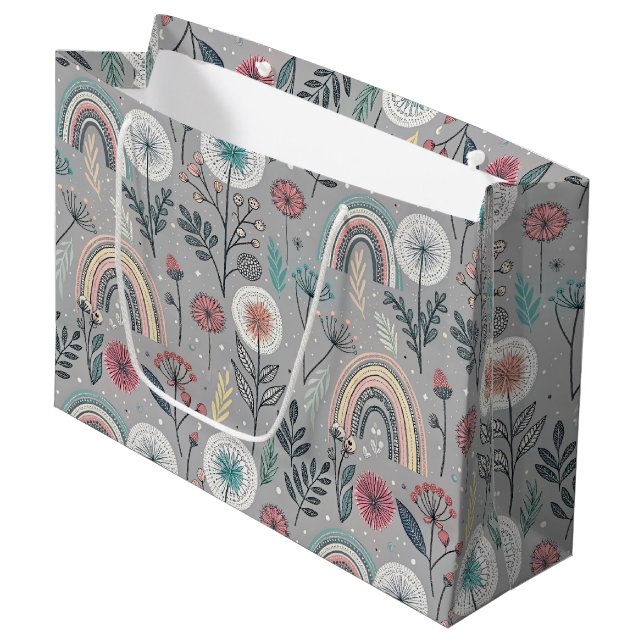 Sacola Para Presentes Grande Arco-Íris Whimsical e Botânica (Frente inclinada)
