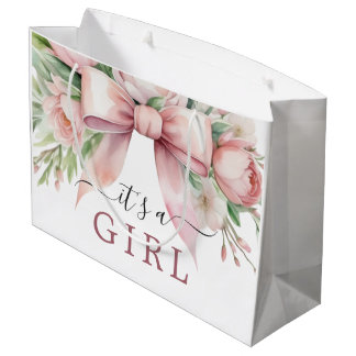 Sacola Para Presentes Grande Arco Rosa Floral Romântico É Uma Menina