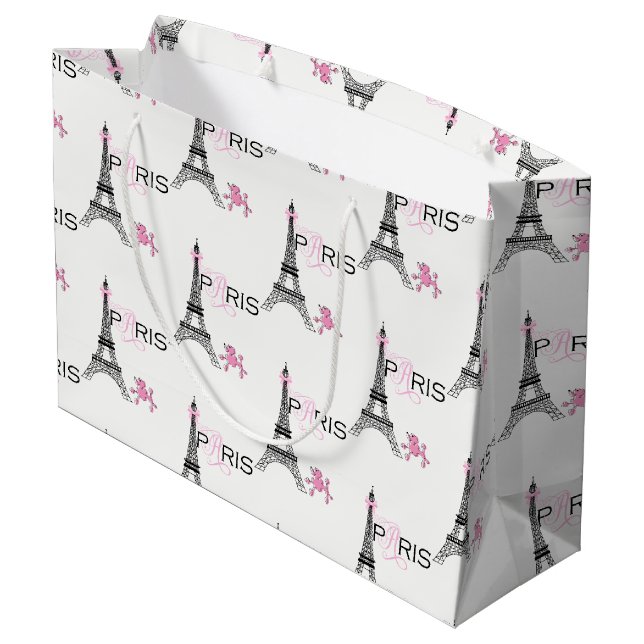Sacola Para Presentes Grande Arco rosa Torre Eiffel Paris França Poodle Chic (Verso inclinado)