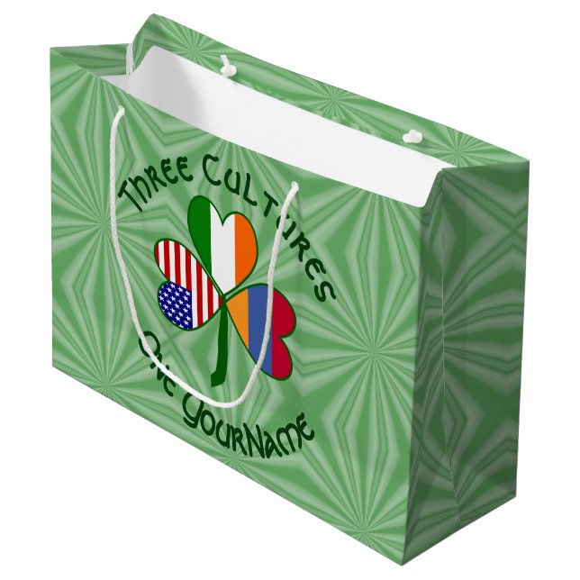 Sacola Para Presentes Grande Armênia Irlanda EUA Shamrock Flag Personalize (Frente inclinada)