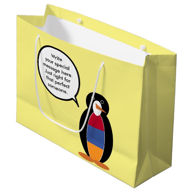 Sacola Para Presentes Grande Armênia Pinguim Ms Personalizado Conversando  (Frente inclinada)