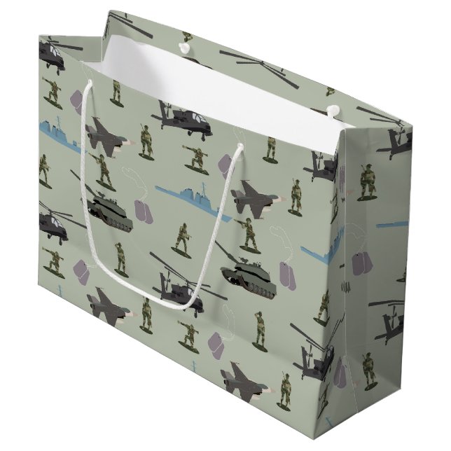 Sacola Para Presentes Grande Army Military Camouflage Green Camo Birthday (Frente inclinada)