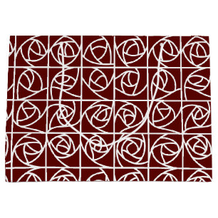 Sacola Para Presentes Grande Art Deco Rosa quadrados estilizados Floral vermelh
