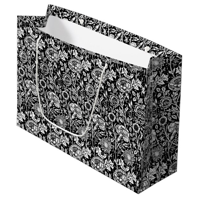 Sacola Para Presentes Grande Art Nouveau Carnação Damask, Preto e Branco (Frente inclinada)