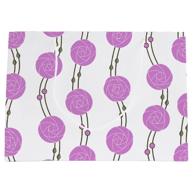 Sacola Para Presentes Grande Art Nouveau Mackintosh Rose Stripes Pink (Frente)