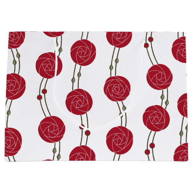 Sacola Para Presentes Grande Art Nouveau Mackintosh Rose Stripes Red (Frente)