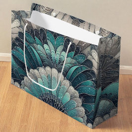 Sacola Para Presentes Grande Art Nouveau Ventiladores Azuis e Prateados