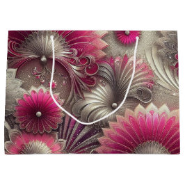 Sacola Para Presentes Grande Art Nouveau Ventiladores rosa e prateados