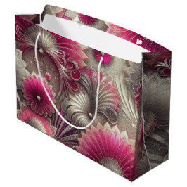 Sacola Para Presentes Grande Art Nouveau Ventiladores rosa e prateados