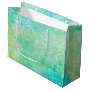 Sacola Para Presentes Grande Arte Abstrato azul e verde
