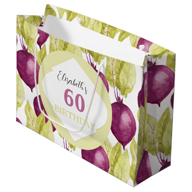 Sacola Para Presentes Grande Arte de Aquarela Roxo-Canto VerdeBeets (Frente inclinada)