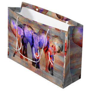 Sacola Para Presentes Grande Arte de Digitas do elefante do efeito da aguarela