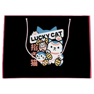Sacola Para Presentes Grande Arte de Gato Sortudo – Maneki Neko com Moeda de Ou